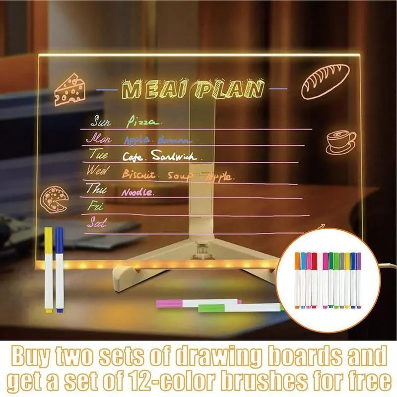 LED Message Board with 7 Colors Pen/Stand, Acrylic Board, Desktop Note Memo Illuminated Wordpad, Arts Doodle Notepad for Home School Office, Home Decor, Christmas Gift, Christmas Eve Box 2