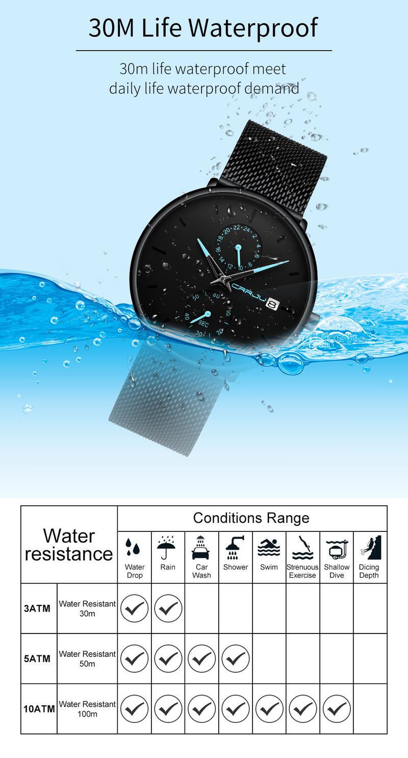 Product Introduction of Jam Tangan Pria CRRJU Casual Quartz Analog Mewah Anti Air + Strap Mesh Stainless Steel Jam Tangan Cowok 2265 Watch 38