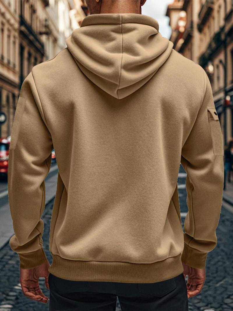 Product Introduction of Men's Colorblock Half Zipper Hoodie Top, Casual Regular Fit Long Sleeve Drawstring Pocket Hooded Top for Spring & Fall, Fashion Men's Clothes for Daily Wear 7