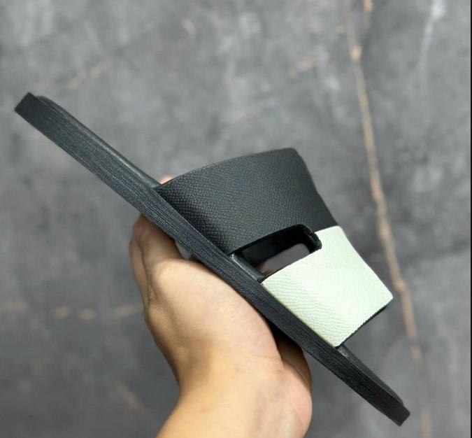 DÉP NAM - SC FORM LIKE AUTT - QUAI DA THẬT ĐEN TRẮNG DÀY 4 LI - ĐẾ FIPP SƠN VIỀN ĐEN Đế Bằng Sandal Caro DéP Cao Su Chống Trơn Đồng Slipper Dép Lê