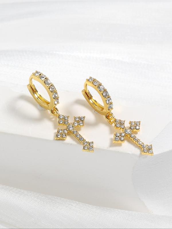 Punk Style Rhinestones Decor Cross Design Dangle Earrings As Gift, Matching Jewelry for Daily Decoration, Streetwear Goth Accessory for Musical Festival 8