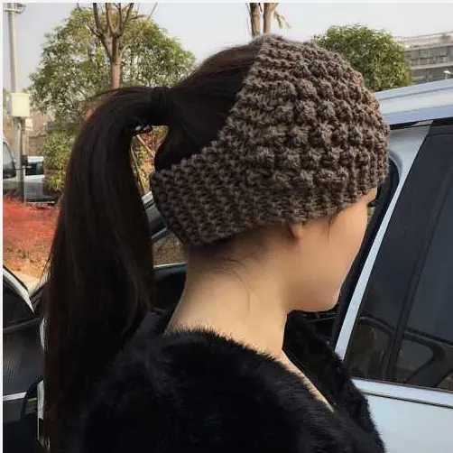 Outdoor bandana rajutan bertepi lebar Tutup kepala yang hangat aksesoris rambut warna solid pelindung penutup kepala untuk wanita