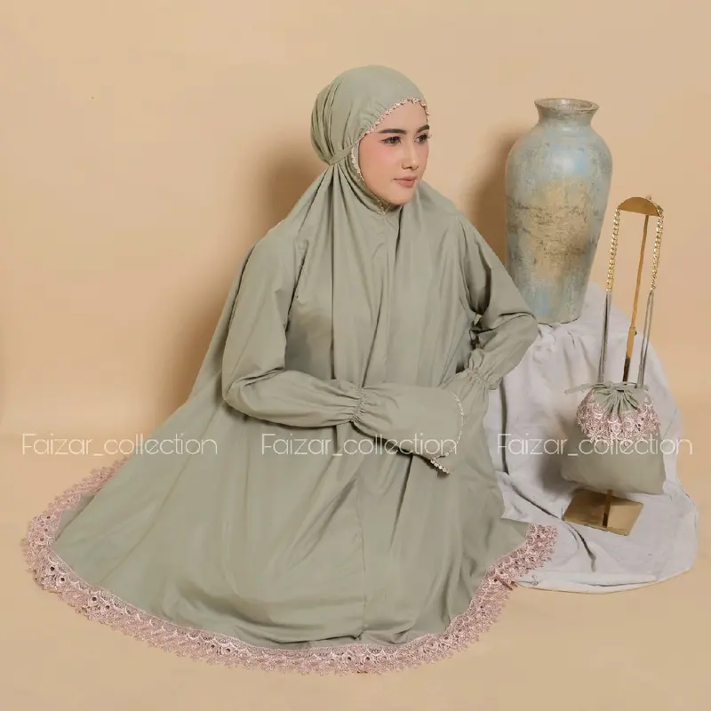 Mukena Dewasa Stelan Berlengan Umroh Dan Haji Katun Premium Haji Muslim Putih 2