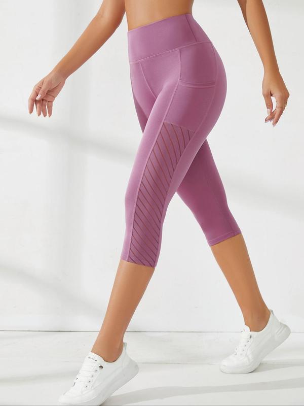 Women's High Waist Capris Summer Sports Leggings, Breathable Pocket Design Summer Skinny Shorts, Ladies Sportswear Clothing for Indoor Outdoor Summer Wear, Yoga Leggings Pants 7