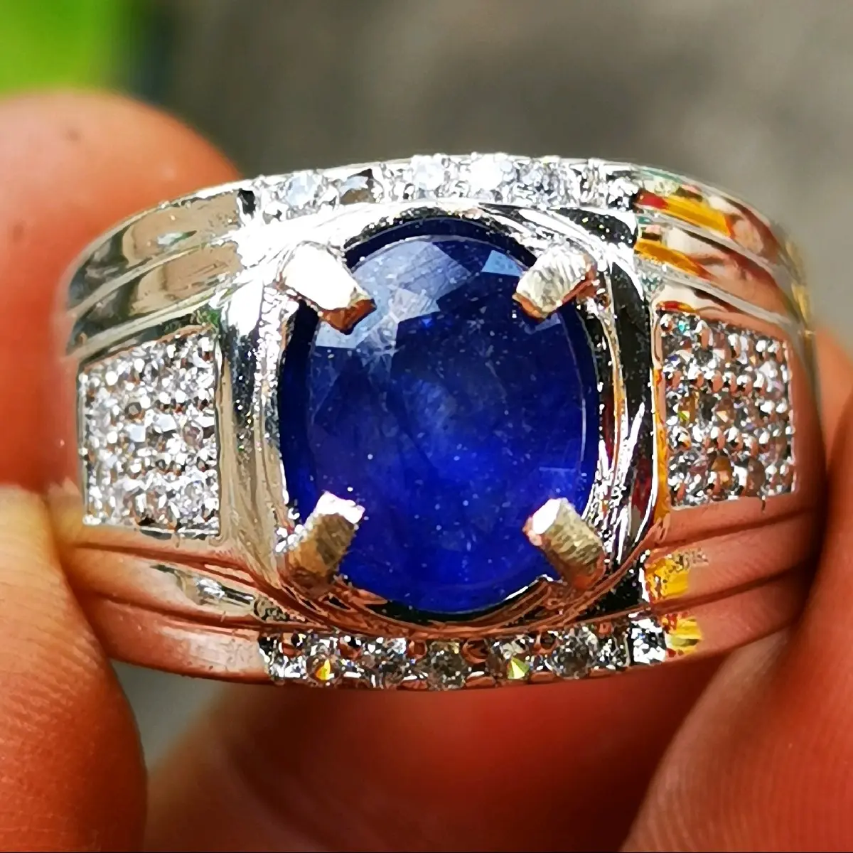 Batu Permata Natural Royal Blue Shafire Corundum - Alpaka Super Mewah - Ring, Cincin, Stone
