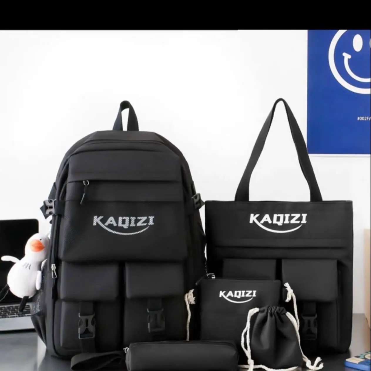 Set Balo 4 món - Kaqizi Không Túi Nhỏ Dây Rút, Kích Thước 36x40cm
