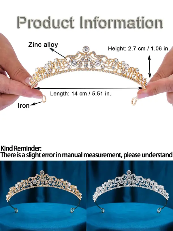 Rhinestone Decorated Crown Tiara, Elegant Bridal Headwear for Wedding Bridal Party Formal Occasions, Fashion Hair Accessories for Women 1