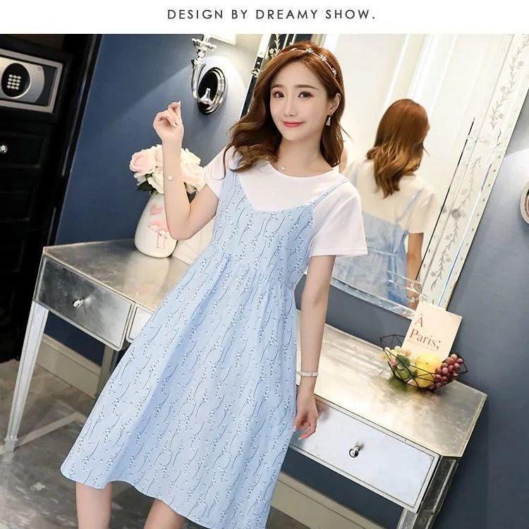 Váy Mùa Hè Cho Bà Bầu, Mỏng, Thiết Kế Giả Hai Lớp, Chân Váy Dài, Ngoại Cỡ, Dài Đến Đầu Gối, Thích Hợp Cho Phụ Nữ Mang Thai Váy Bầu Đầm Bầu 8