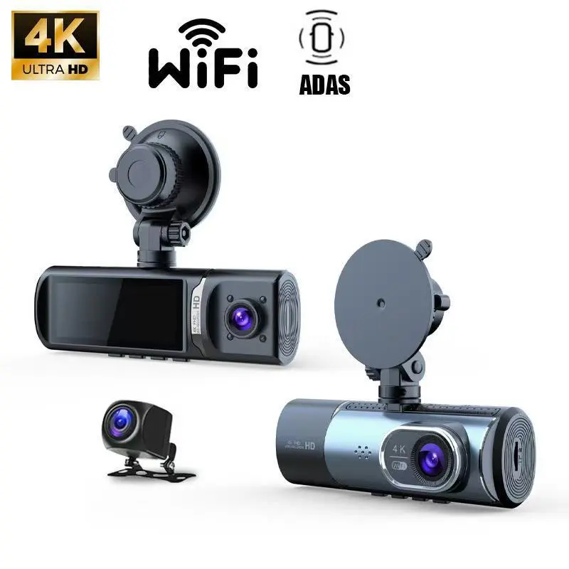 Cross-Border Three-Recording WiFi Dash Cam 4K Ultra-Clear Night Vision GPS Wide-Angle ADAS Car Recorder CardVR