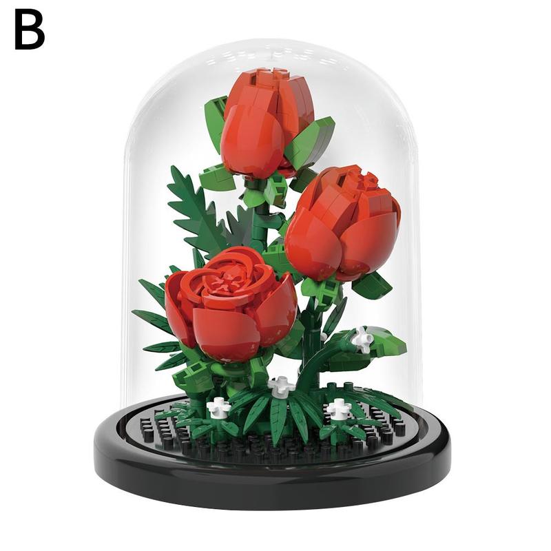 Product Introduction of 1 Set Plastic Building Blocks Flower Box Immortal Flowers Blocks Assembly Simulated Compatible F1N6 33
