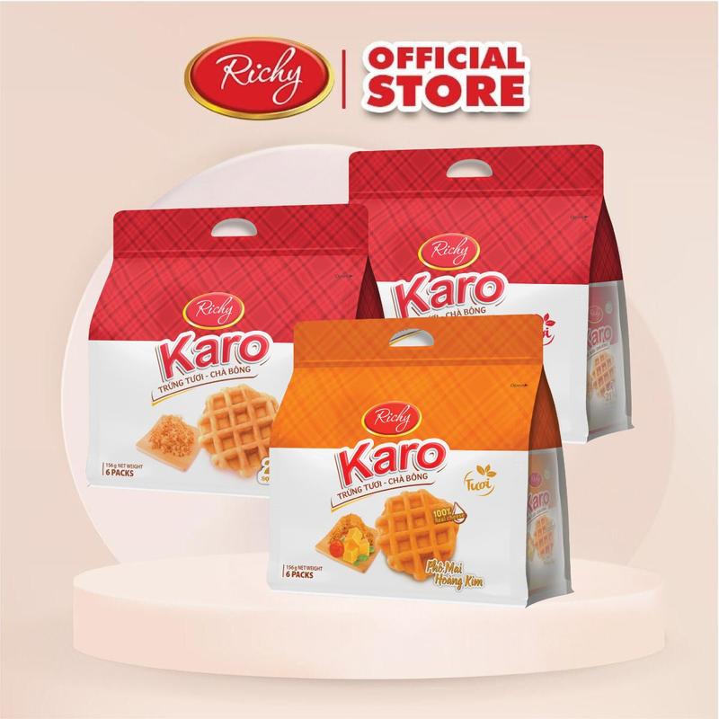 Combo 3 bịch bánh tươi chà bông Karo vị gà - phô mai bịch 6 gói hsd 45 ngày Snack Ăn Vặt