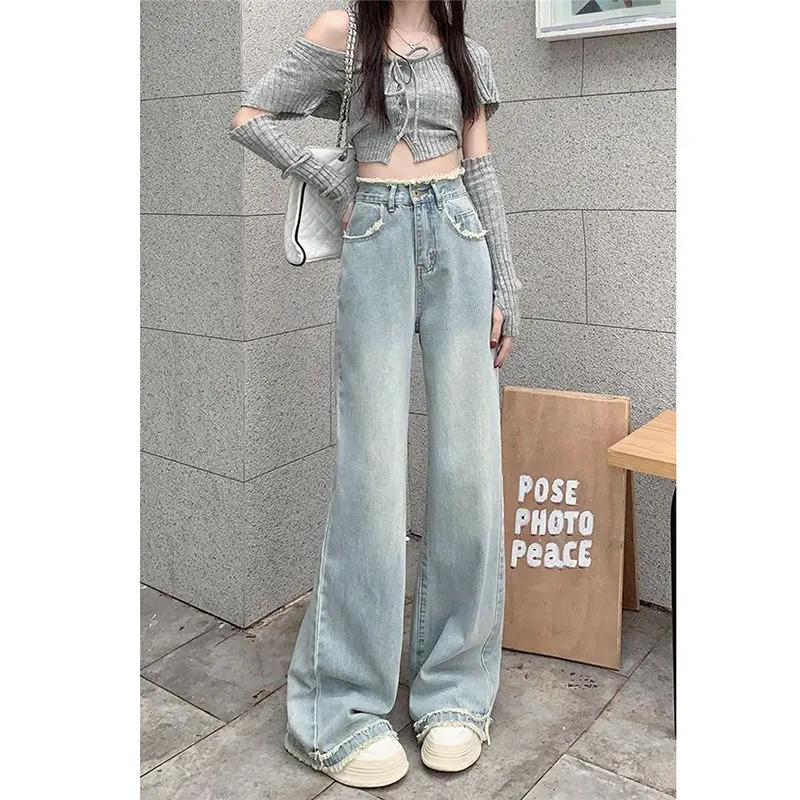 Straight Jeans Women's High Waist Loose Narrow Wide Leg Drape 2024 New All-Matching Mop Pants Spring and Autumn Best-Selling
