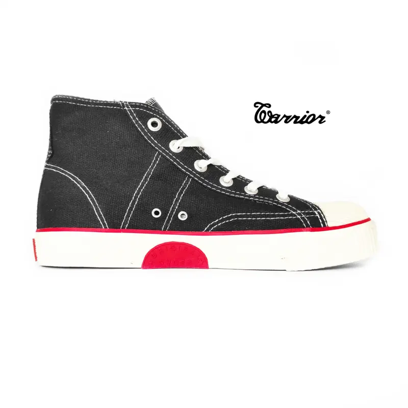 Sepatu Warrior Classic High Black White Sneakers Casual Pria Hitam Putih Kerja