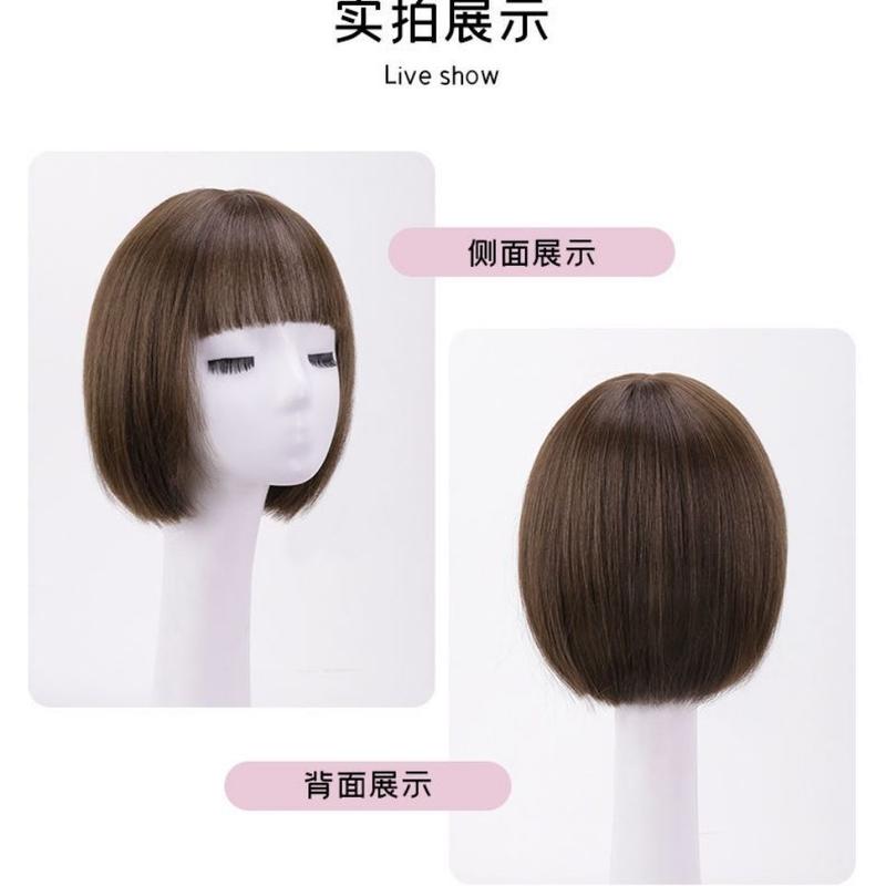 Wig for Women,Wig Women's Short wig, Short Straight Wig, Korean Style Wig, Chemotherapy Wig, Student Round Face Bobo Head Wig, Fashion Whole Top, Age Reducing Wave Head Wig 7