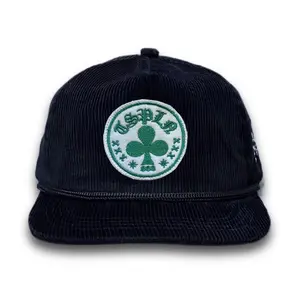 Rope Hat Black Corduroy Logo Curly Thisplan