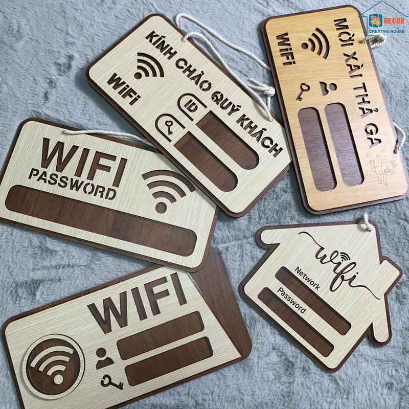 Bảng hiệu gỗ decor WiFi, Bảng gỗ password Wifi, bảng gỗ trang trí nội dung id, mật khẩu theo yêu cầu Decor Phòng Decal