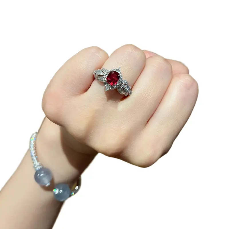 Nhẫn Hở, Phong Cách Tòa Án Pháp, Thiết Kế Cổ Điển Cao Cấp, Độc Đáo, Ruby Sáng Bóng, Hiệu Ứng Làm Sáng Women Nữ 4