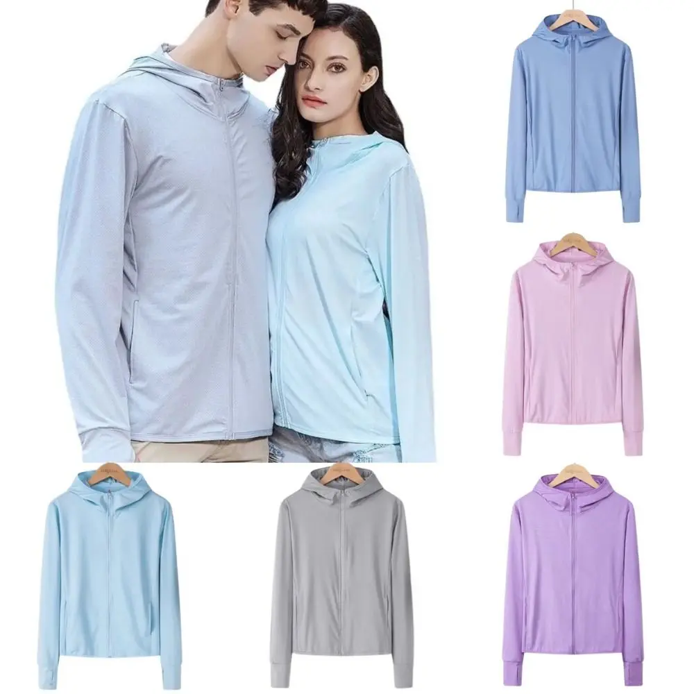 Outdoor Clothes UV Sun Protection Sun Protection Jacket Long Sleeve with Zipper Summer Sunscreen Hoodie Thin Solid Color Sweatshirt Walking