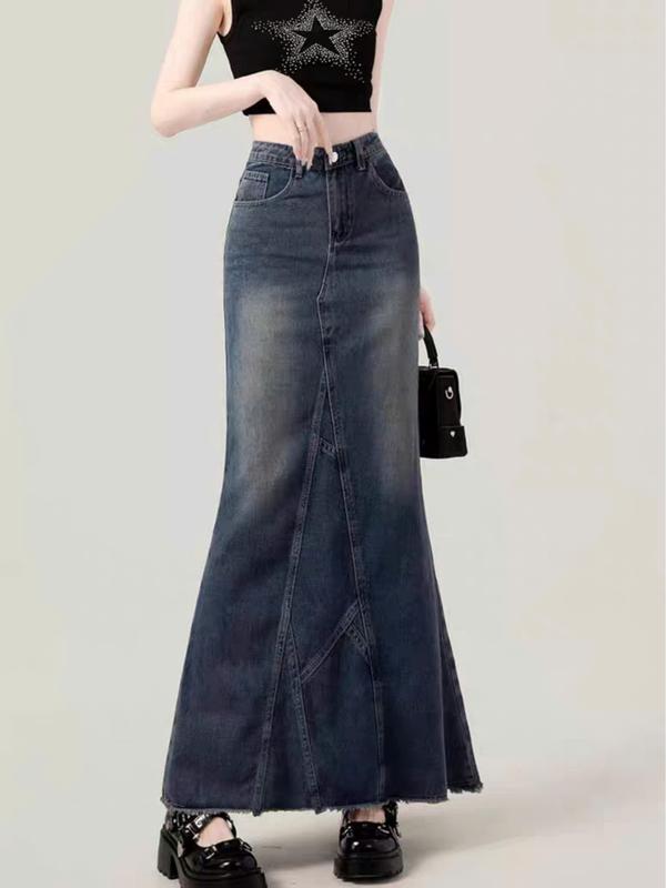 Chân váy đuôi cá dáng dài cho nữ cạp cao tôn vòng ba, chân váy jean dáng dài V16