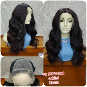 half Lace wig rambut palsu panjang Dewasa wave 9075 coklat