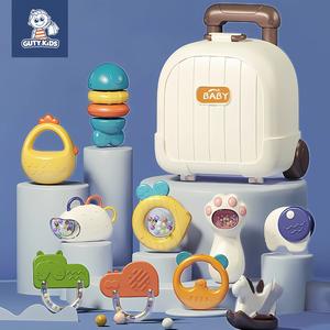 Vali gặm nướu xúc xắc lục lạc cao cấp cho bé GutyKids ,10 món đồ chơi xúc xắc bằng silicon hộp đựng vali kéo dễ thương cho bé