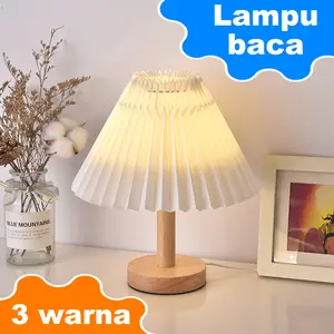 Lampu Meja Lampu Tidur Lampu Tidur Meja Korean Retro Pleated Vintage Lampu Decorative Table Lamp