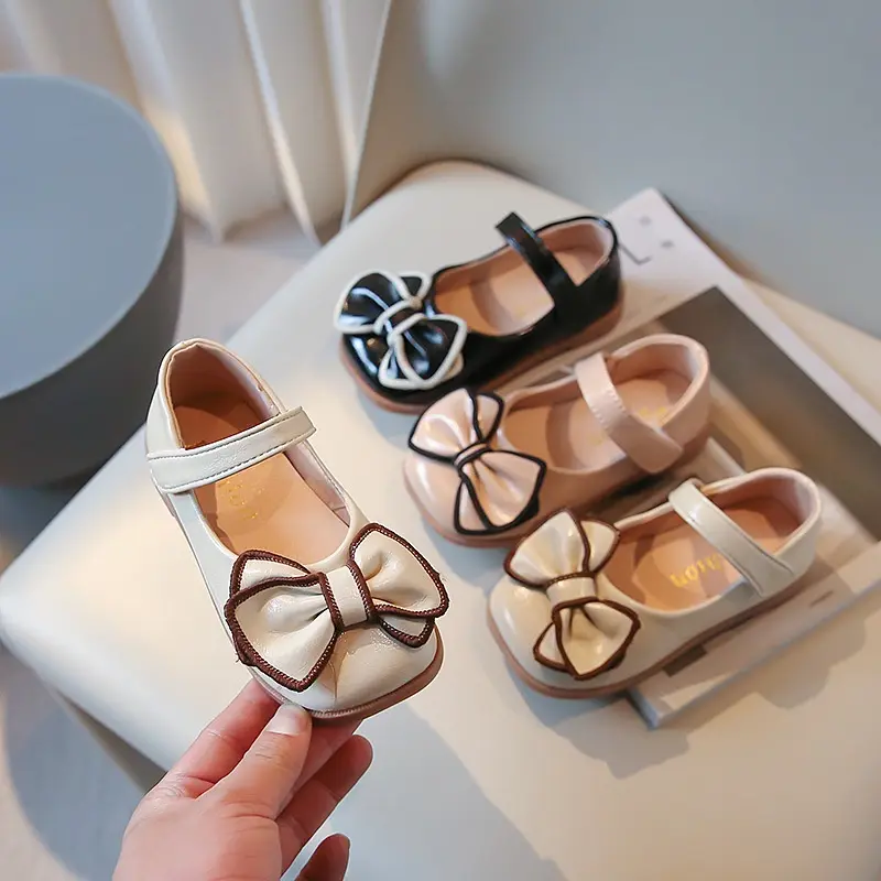 PreciousOne - Flatshoes / Sepatu flat anak perempuan motif pita dengan bordir dua warna kualitas premium 1