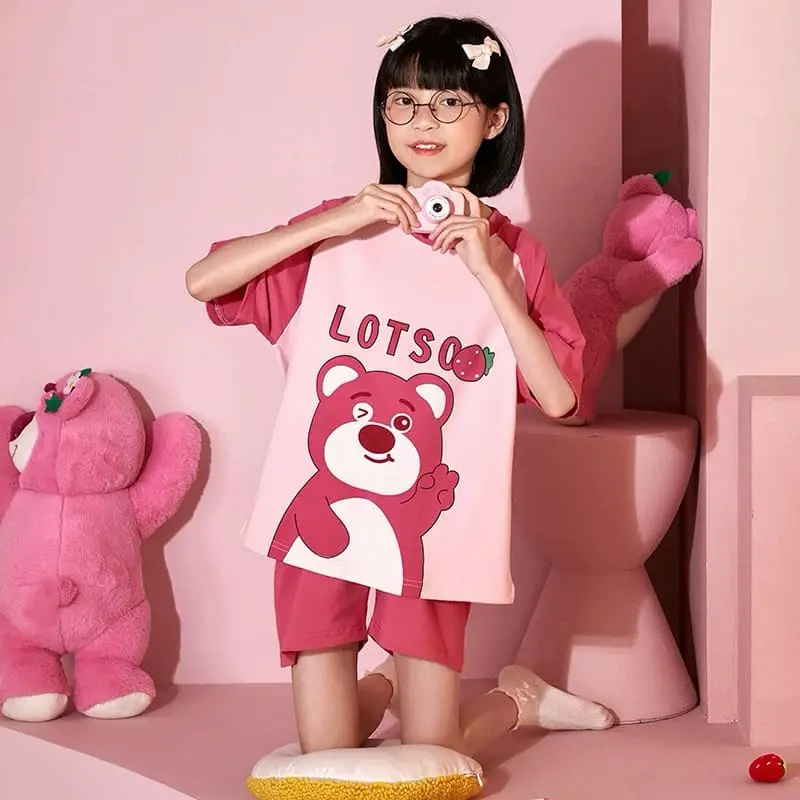 Bộ đồ ngủ trẻ em Happy cho bé gái 2024 mùa hè - 6 màu, cotton nguyên chất, tay ngắn bộpolobégái có thể giặt máy vừa in vừa in đồbộquầnsọccaro 12tuổi bộđồ blackpink 5