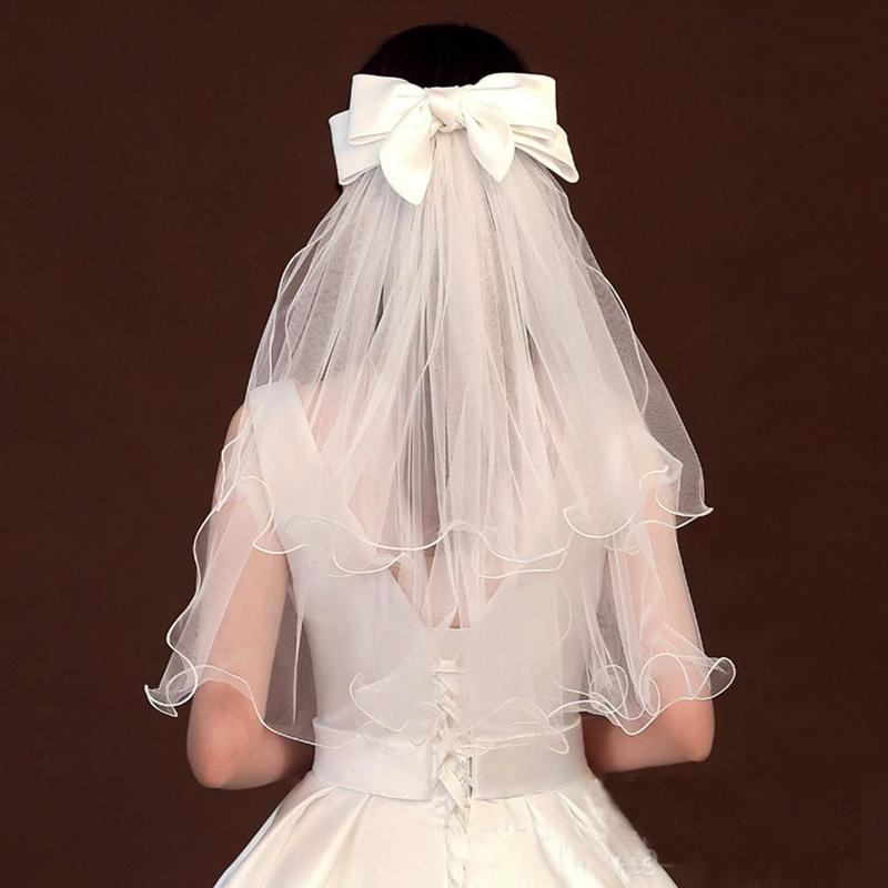 Elegant Wedding Accessories Short Simple Lace Edge Two Layer With Comb Bridal Veil Wedding Veil Women's Tulle 7