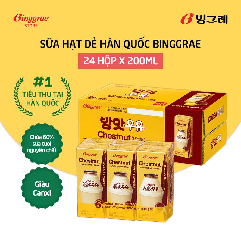 Thùng Sữa Hạt Dẻ Hàn Quốc Binggrae Chestnut Milk 200ml x 24 hộp