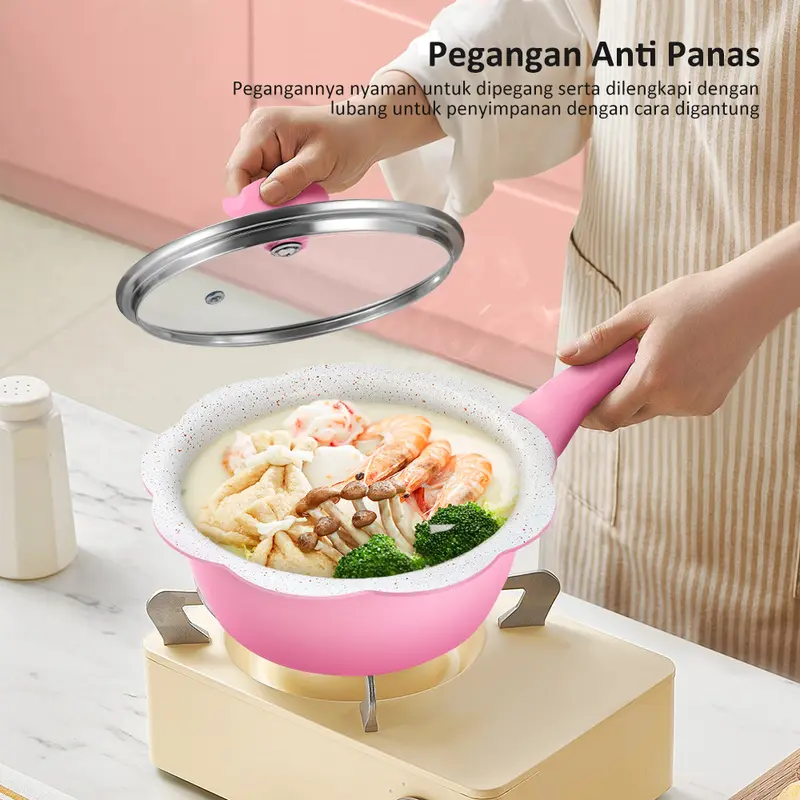 [freemir] Panci Susu MPASI Anti Lengket Bunga Tutup Kaca Gagang Bakelite Anti Panas Kitchenware 0
