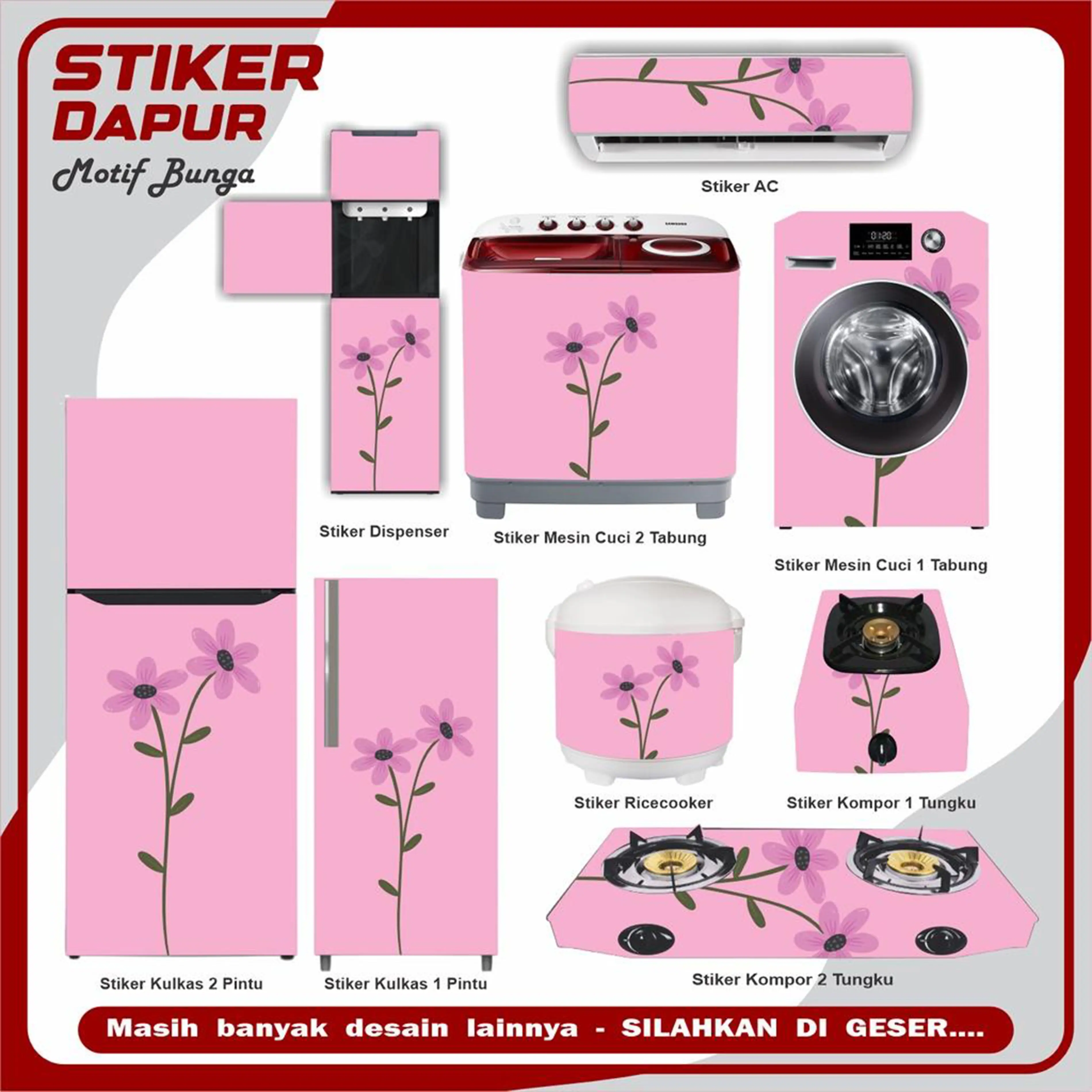 Multi Stiker kulkas kompor mesin cuci 1 2 pintu tabung mata Rice Cooker Dispenser Ac motif bunga Sticker