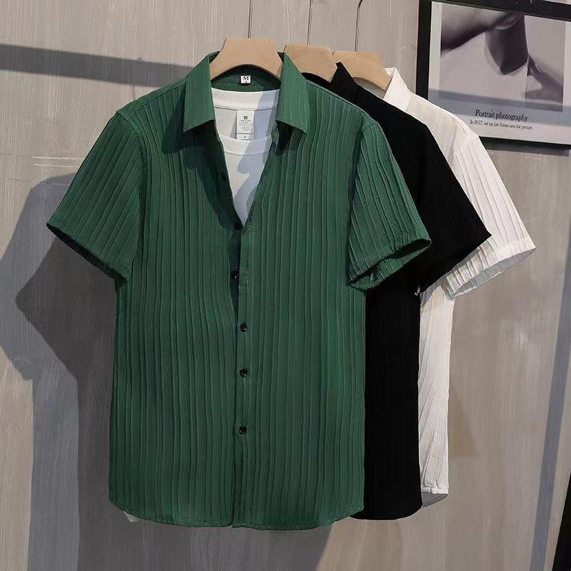 Product Introduction of Kemeja Lengan Pendek Musim Panas, Nipis dan Bernafas, untuk Lelaki, Berjalur, Lengan Tiga Suku, Bergaya, Baju Putih Sejuk, Tidak Boleh Dicuci, Longgar, Pakaian Kasual, Kegemaran (2392) 12
