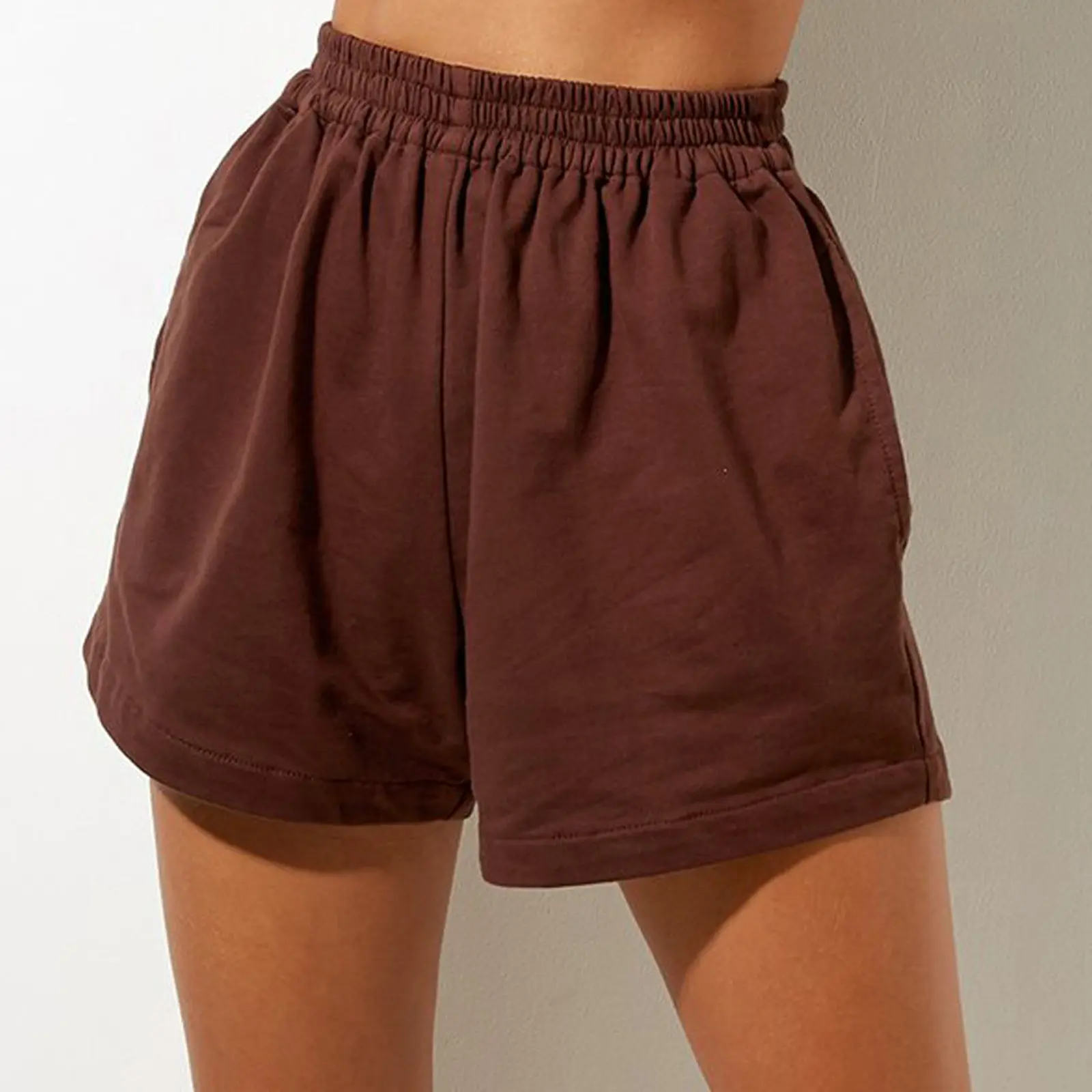 Women Casual Shorts Solid Color Elastic High Waist Sweatpants with Pockets Sporty Shorts Loungewear