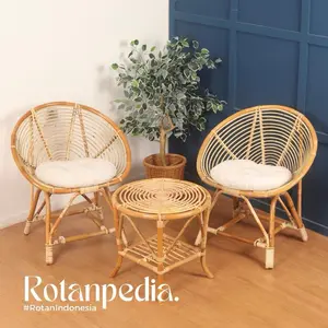 [Perlengkapan Anabul] Kursi Teras Kerang Rotan 1 Set Besar | Kursi Taman Outdoor | Kursi Tamu Minimalis Rotan - Rotanpedia Kucing Anjing Terbaru - 2 Kerang 1 Meja, Mocca