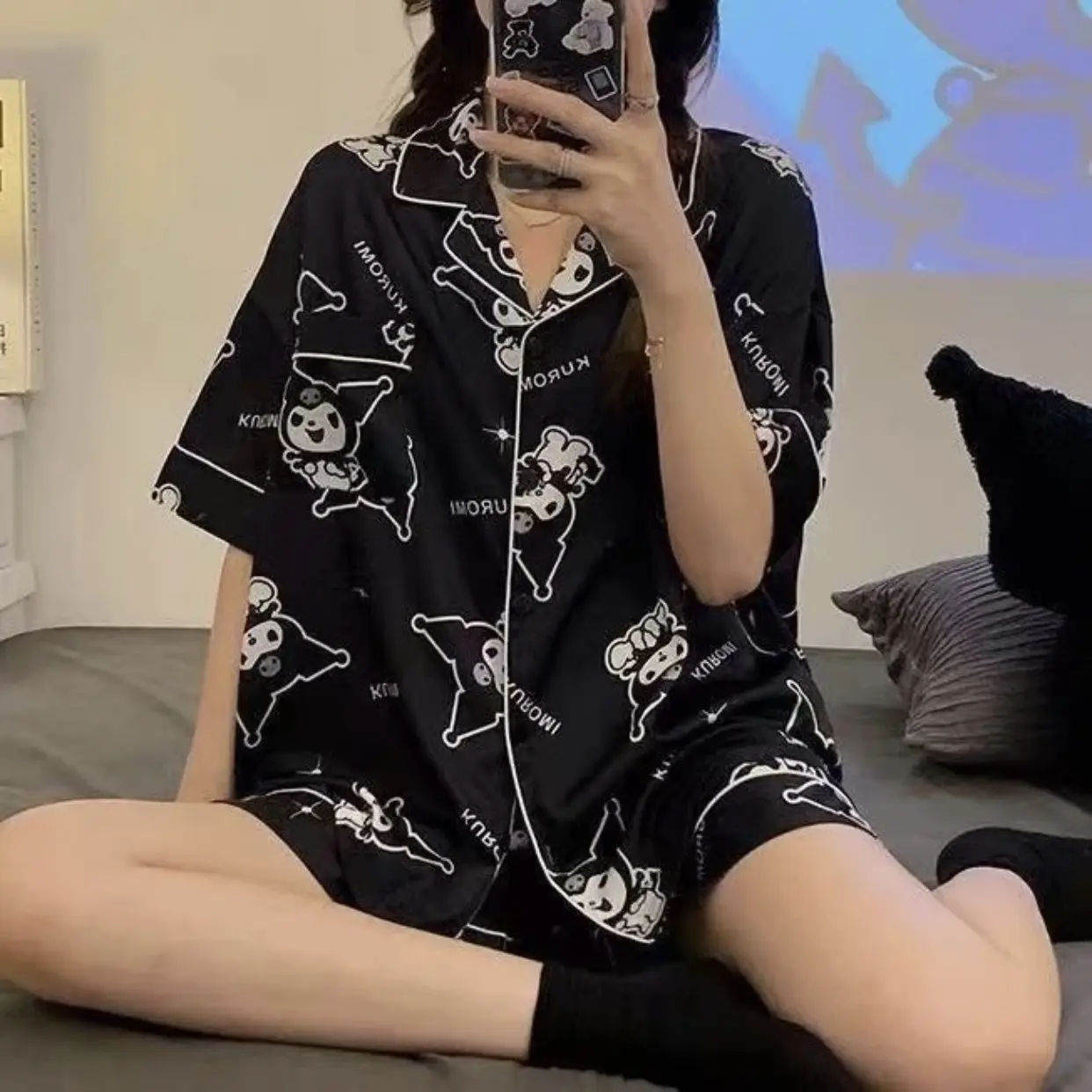 Bộ Pijama, Đồ Bộ Mặc Nhà cho Nữ Dáng Cộc Kuromi đen Cute women