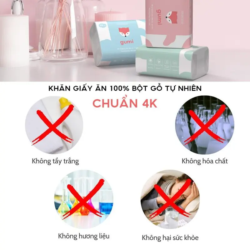 Thùng 42 gói giấy ăn cao cấp Gumi 3 lớp / 4 lớp mềm mịn, tiện lợi Khăn Giấy để Phòng Khách 8
