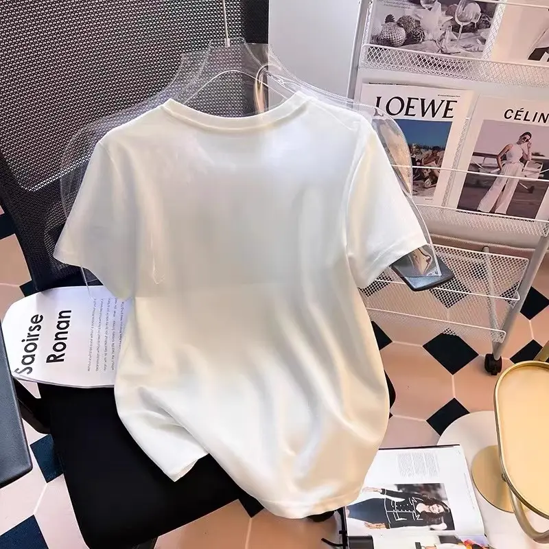 B101 Áo thun nữ cổ tròn tay ngắn, chất vải lụa sữa mềm mại, đa năng, thoải mái, unisex 3