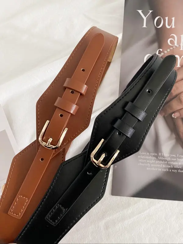 Women's Solid Color Pu Buckle Belt, 1 Count Fashionable Belt for Daily Wear, Casual Waistband for Jeans Trousers 0