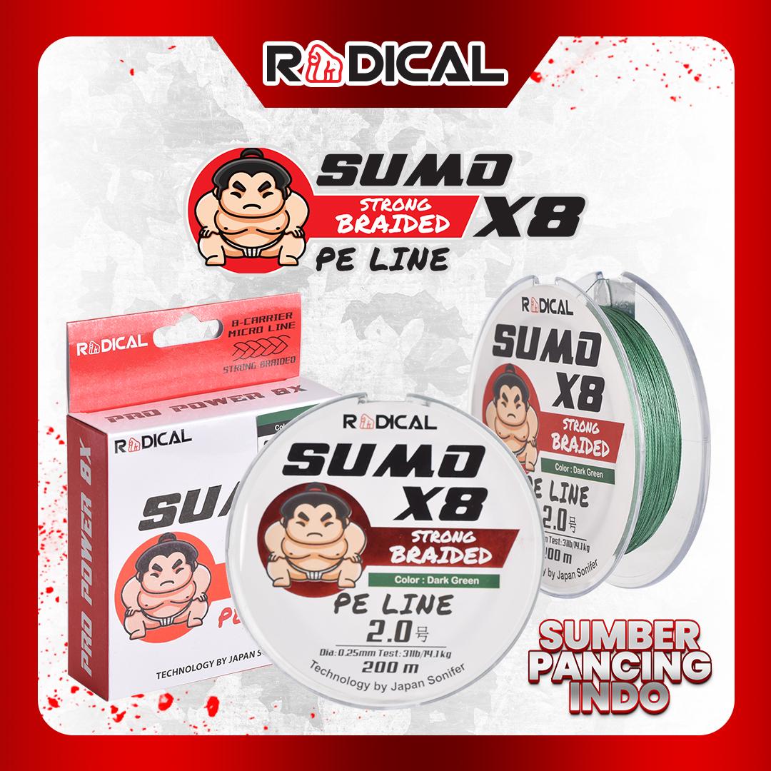 RADICAL Senar PE SUMO X8 200M Multi Color & Dark Green Senar Braided Mancing Laut Jig Umpan Casting