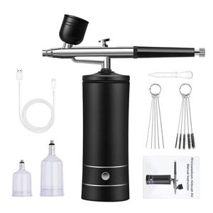 電動ミニエアコンプレッサ機セット、充電式塗料スプレーガンと付属品、ネイルシール、タトゥー、クラフト、ケーキ、ナノスチーム用エアブラシツール、DIY用