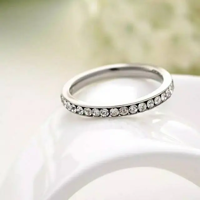 Cincin couple Titanium Stainless steel FULL MATA 1Baris anti karat selamanya Fashion Ring 7