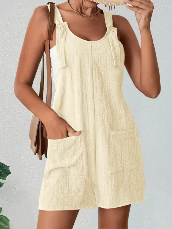 Women's Textured Adjustable Straps Pockets Overalls, Casual Solid Sleeveless Romper for Summer Outdoor Vacation Holiday, One Piece Outfit Clothes, Dungarees 5