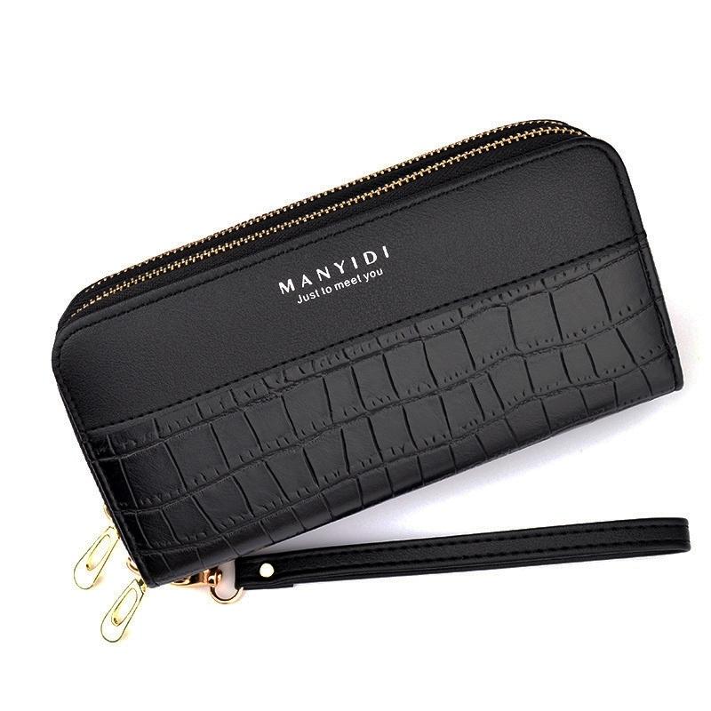 DOMPET WANITA 2 RESLETING PANJANG KULIT CROCO PREMIUM HITAM BELGIAN WA332B5 PESTA KOREA TALI PENDEK KARTU KEKINIAN REMAJA MURAH 7