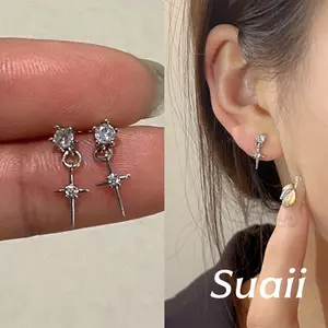 [Suaii] Anting-Anting Liontin Bentuk Bintang Tidak Beraturan Berhias Berlian Gaya Minimalis A506