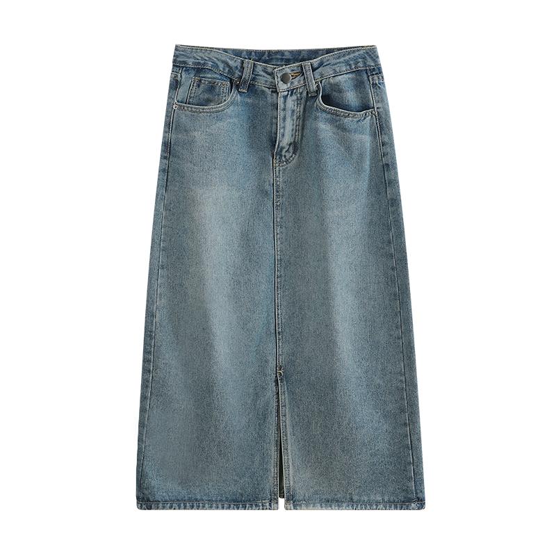 Product Introduction of Tassel denim mid-length spring and autumn 2023 new style raw edge high waist slimming fashionable all-match trendy long skirt 7