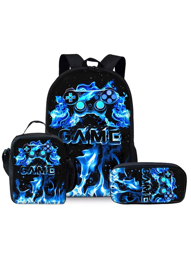 Product Introduction of Game Controller Print Backpack & Lunch Bag & Pencil Case Set, Casual Versatile Backpack Set for Men & Women, Trendy All-match Bag Set for Daily Use 5