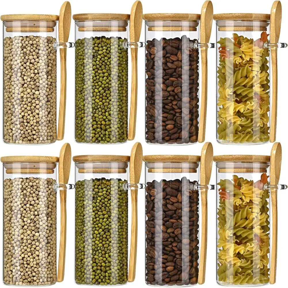 360ml Glass Seasoning Jar with Wooden Lid & Spoon, Clear Seasoning Storage Container, Seasoning Utensils for Home Kitchen