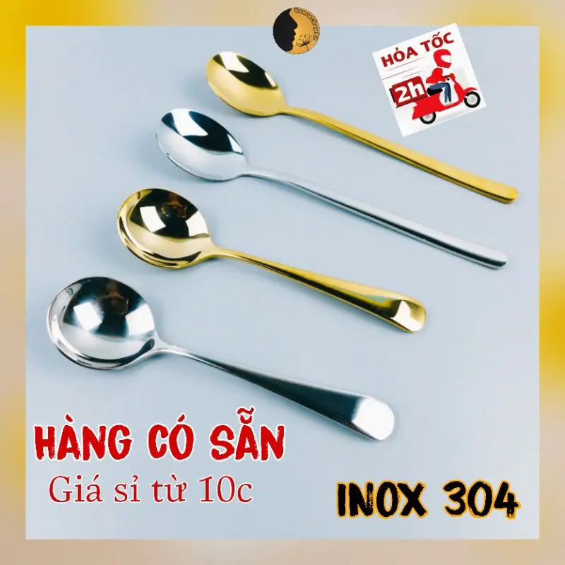 Thìa Inox 304 TAMUSHOP92 Thìa tròn Hàn Quốc ăn cơm cháo chè súp mạ màu vàng bạc TI001