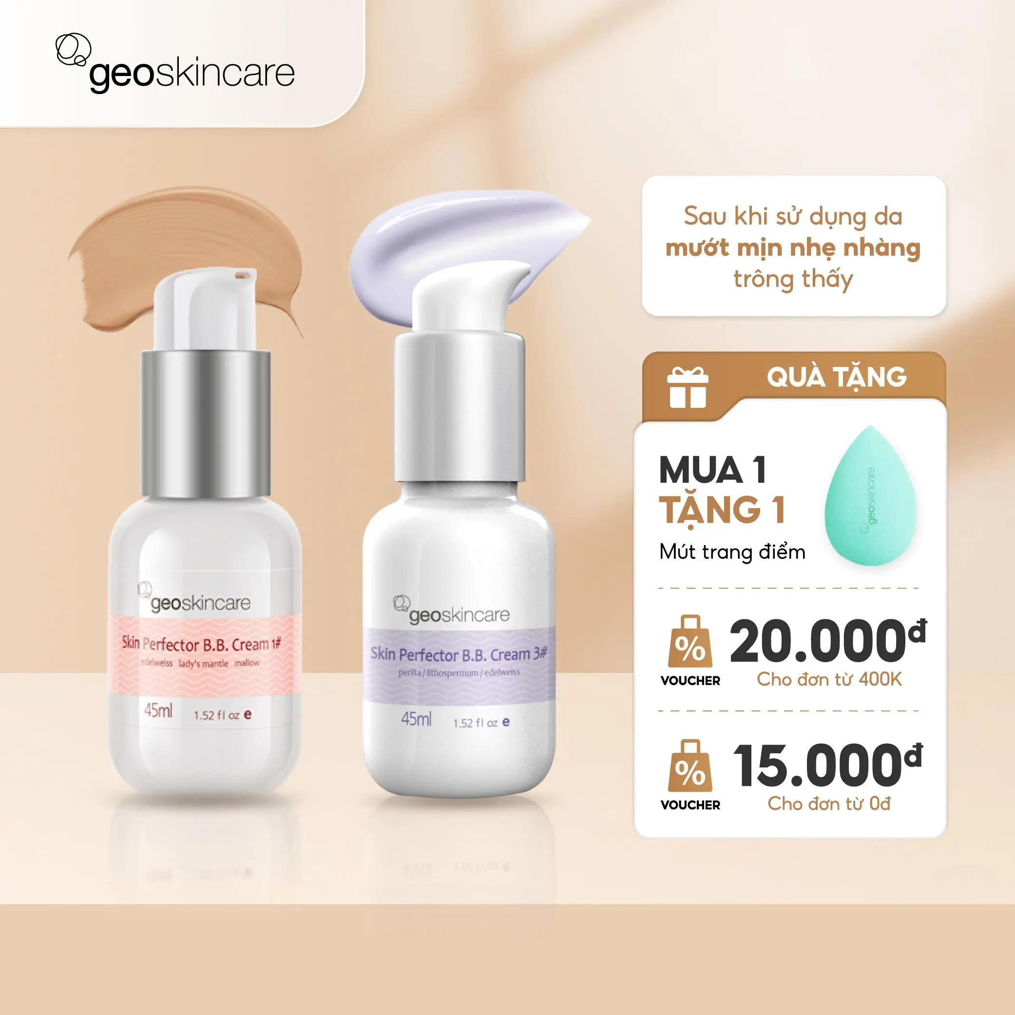 [Geoskincare] Kem Lót Dưỡng Ẩm Nâng Tone Che Khuyết Điểm Điều Chỉnh Màu Da 45ml